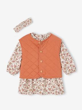 Baby-Outfits-3-Piece Combo: Padded Waistcoat, Velour Dress & Headband for Babies