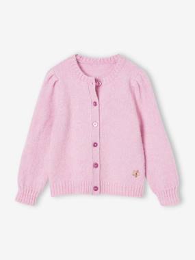 Girls-Cardigans, Jumpers & Sweatshirts-Cardigans-Soft Knit Cardigan with Gigot Sleeves for Girls