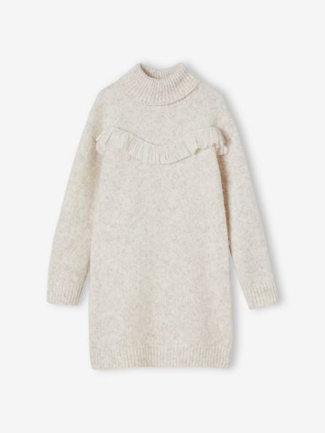 Knitted Dress Embellished with Fringes for Girls marl beige - vertbaudet enfant 