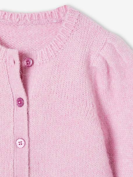 Soft Knit Cardigan with Gigot Sleeves for Girls lilac - vertbaudet enfant 