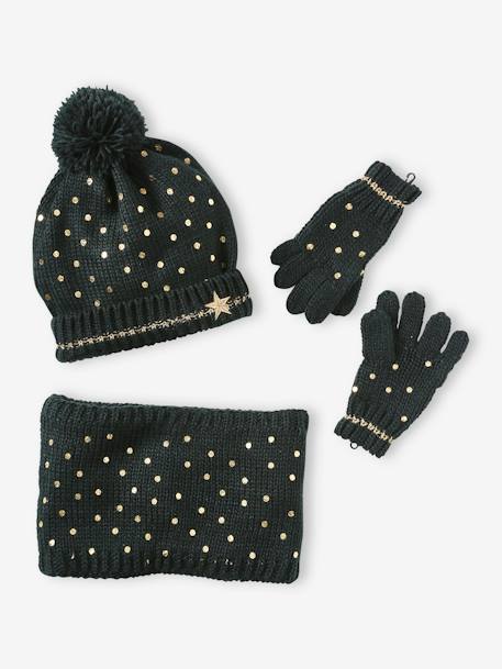 Christmas Gift Box: 'Star' Set with Beanie + Snood + Gloves for Girls green - vertbaudet enfant 