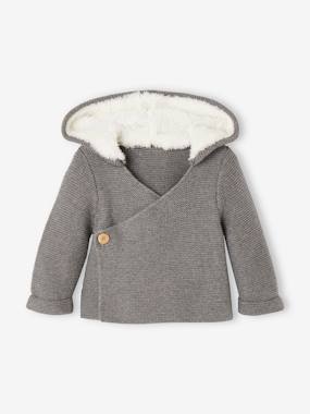 Baby-Jumpers, Cardigans & Sweaters-Hooded Cardigan for Babies, Faux Fur Lining