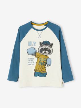 Boys-Tops-T-Shirts-Sports Top with Boxer Raccoon, Raglan Sleeves, for Boys