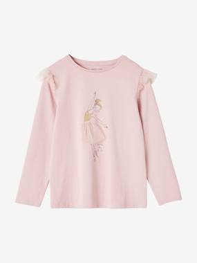 Girls-Tops-T-Shirts-Christmas Special Top with Ruffles & Dancer Motif for Girls