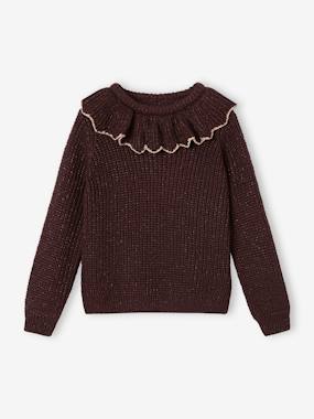 Girls-Cardigans, Jumpers & Sweatshirts-Jumper with Ruffled Collar, Fancy Iridescent Knit for Girls