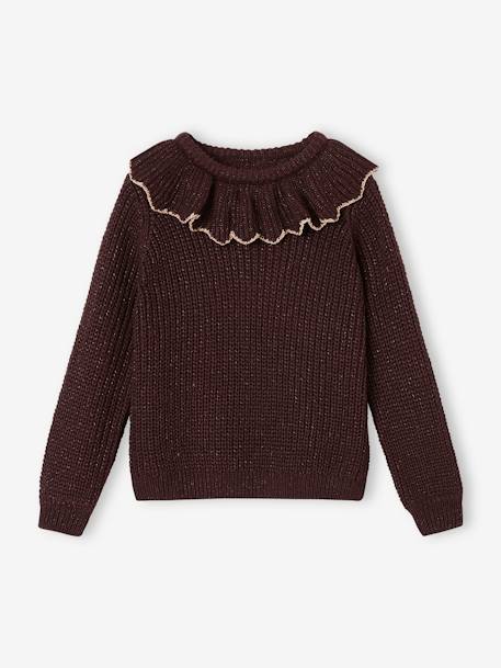 Jumper with Ruffled Collar, Fancy Iridescent Knit for Girls plum - vertbaudet enfant 