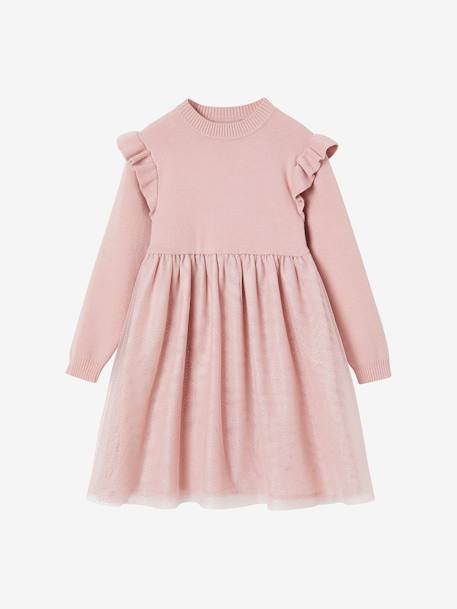 Occasion-Wear Tricot & Tulle Dress for Girls pale pink - vertbaudet enfant 