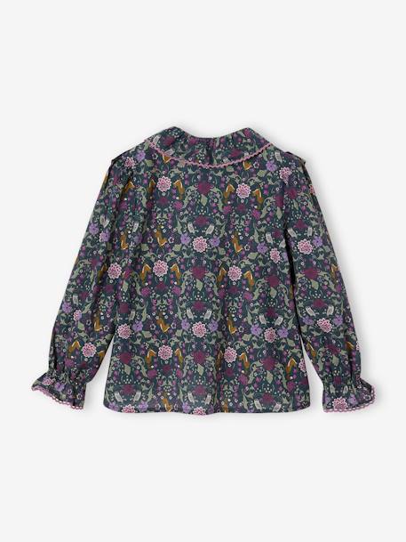 Ruffled Blouse with Enchanted Forest Motifs, for Girls printed green - vertbaudet enfant 
