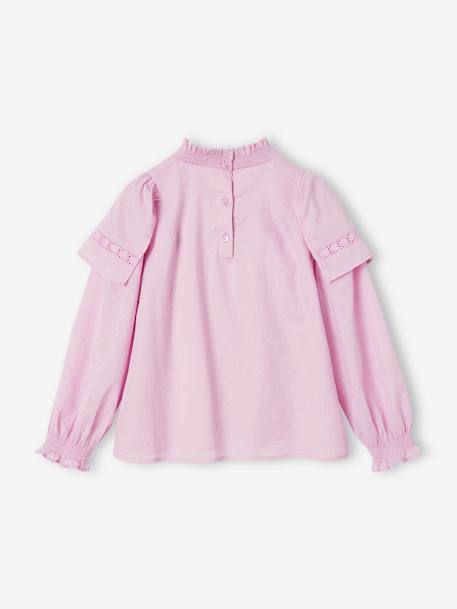 Plumetis Blouse with Maxi Embroidered Ruffles for Girls lilac - vertbaudet enfant 