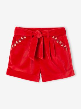 Girls-Fancy Shorts in Plain Velour, for Girls