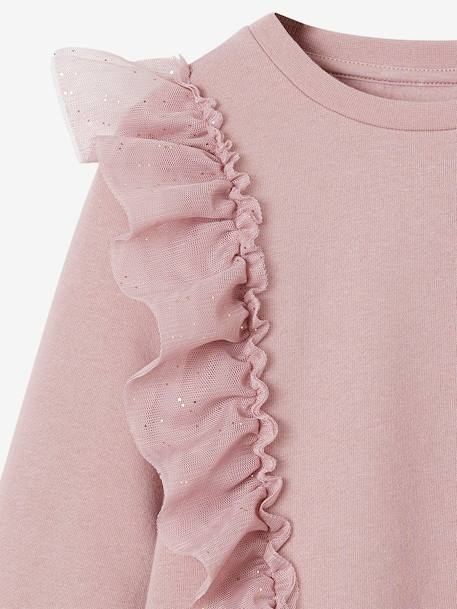 Sweatshirt with Ruffles in Glittery Tulle for Girls mauve - vertbaudet enfant 