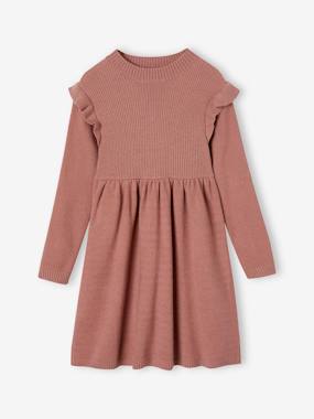 -Knitted Dress with Ruffles for Girls