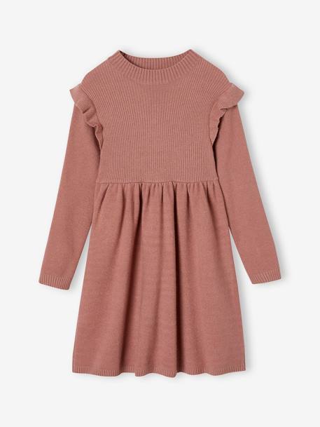 Knitted Dress with Ruffles for Girls dusky pink+night blue - vertbaudet enfant 