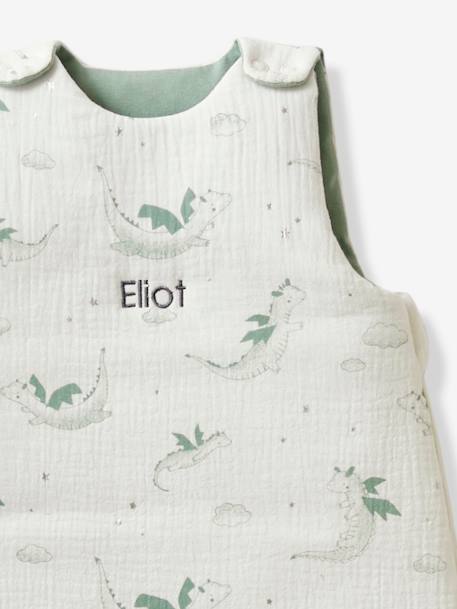 Sleeveless Baby Sleeping Bag in Cotton Gauze, Dragon printed white - vertbaudet enfant 