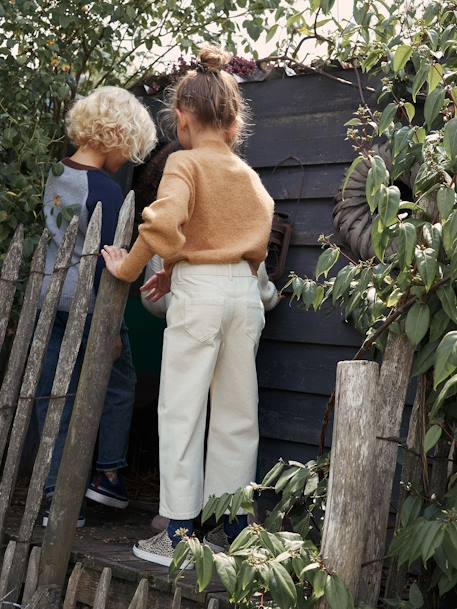 Pantalon fille large écru+rose bonbon - vertbaudet enfant 