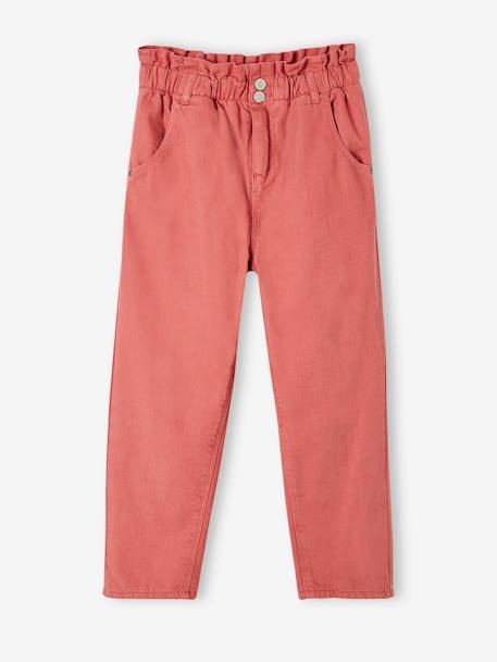 Vertbaudet Paperbag-Style Trousers with Polar Fleece Lining for Girls Old Rose