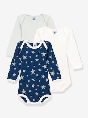 -Pack of 3 Long Sleeve Bodysuits with Glow-in-the-Dark Stars, PETIT BATEAU