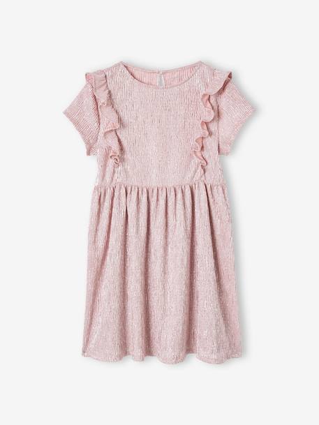 Occasion Wear Dress in Fancy Iridescent Fabric, for Girls pale pink+Shimmery Beige - vertbaudet enfant 