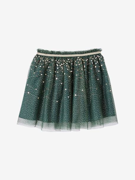 Tulle Occasionwear Skirt Sprinkled with Sequins & Glitter Blue+green - vertbaudet enfant 