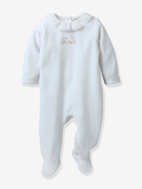 Sleepsuit in Embroidered Velour for Babies, CYRILLUS  - vertbaudet enfant