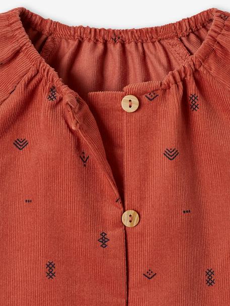 Blouse in Fine Wale Corduroy with Geometric Print for Babies tomato red - vertbaudet enfant 