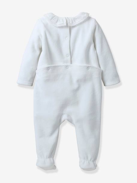 Sleepsuit in Embroidered Velour for Babies, CYRILLUS ecru - vertbaudet enfant 