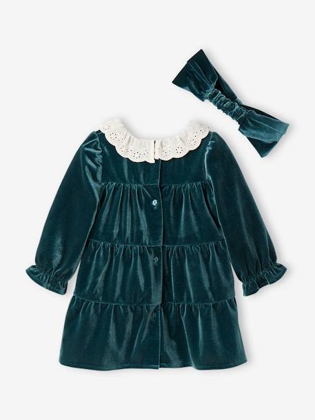 Christmas Gift Box: Velvet Dress + Headband for Baby Girls emerald green - vertbaudet enfant 