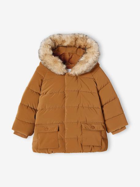 Lined Padded Jacket with Hood for Babies indigo+turmeric - vertbaudet enfant 