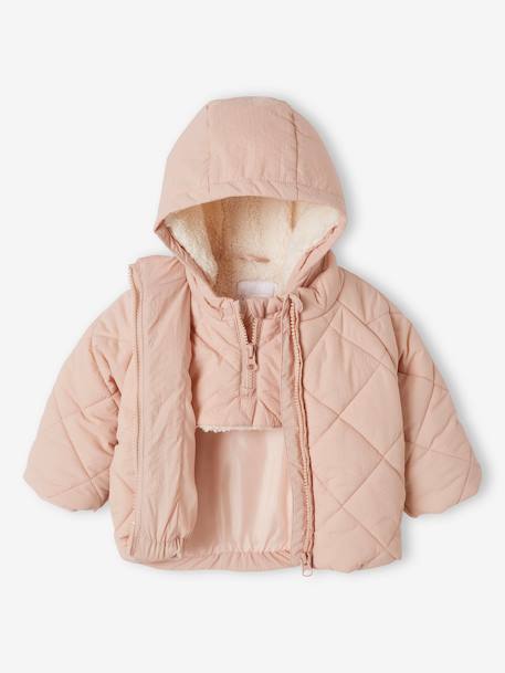 Padded Jacket with Removable Hood for Babies pale pink - vertbaudet enfant 