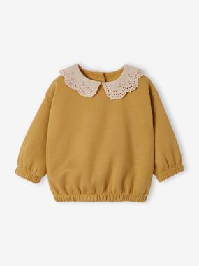 Fleece Sweatshirt with Broderie Anglaise Neckline, for Babies  - vertbaudet enfant