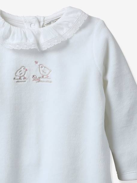 Sleepsuit in Embroidered Velour for Babies, CYRILLUS ecru - vertbaudet enfant 