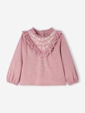 -Embroidered Top with Ruffle for Babies