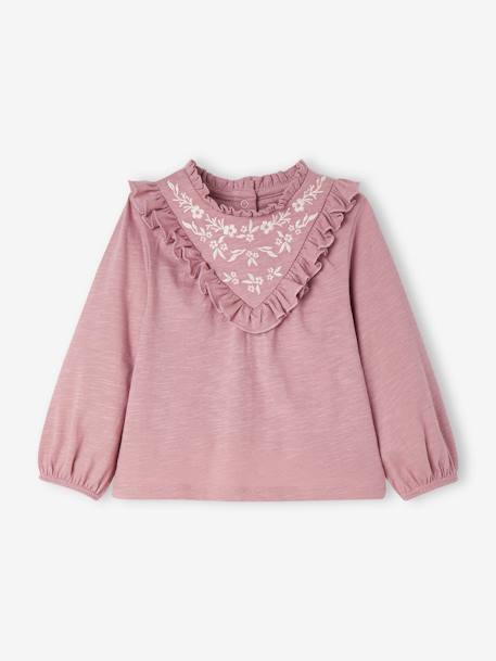 Embroidered Top with Ruffle for Babies lilac - vertbaudet enfant 