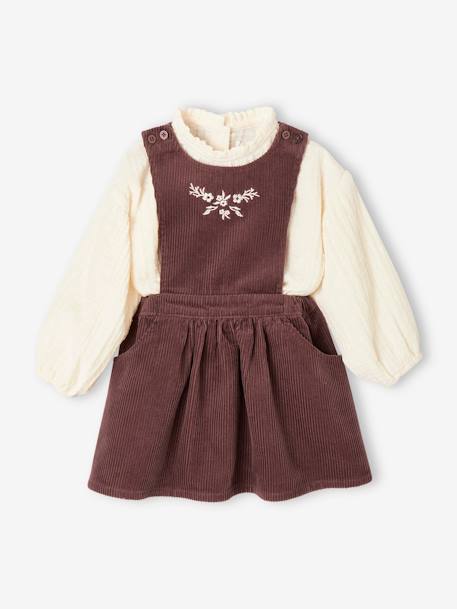 Blouse & Corduroy Dungaree-Dress Combo for Babies bordeaux red - vertbaudet enfant 