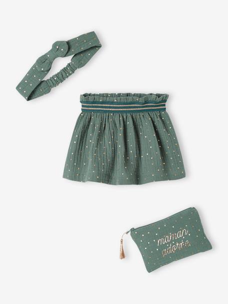 Coffret de Noël bébé 'Adoré' : jupe, bandeau et pochette brodée vert émeraude - vertbaudet enfant 