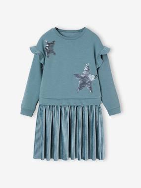 Dual Fabric Occasionwear Dress with Sequinned Stars, for Girls  - vertbaudet enfant