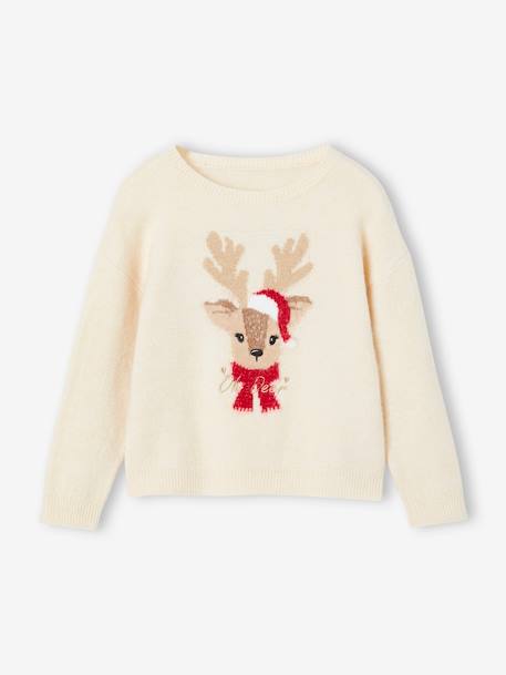 Christmas Gift Box with Jacquard Knit Reindeer Jumper + 2 Scrunchies for Girls ecru - vertbaudet enfant 