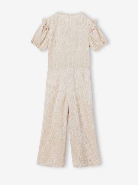 Occasion Wear Lamé Jumpsuit with Bubble Sleeves & Ruffles for Girls gold - vertbaudet enfant 