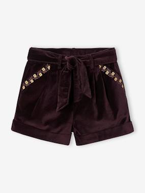 Fancy Shorts in Plain Velour, for Girls  - vertbaudet enfant