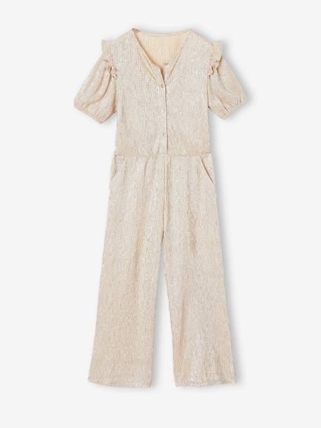 Occasion Wear Lamé Jumpsuit with Bubble Sleeves & Ruffles for Girls gold - vertbaudet enfant 