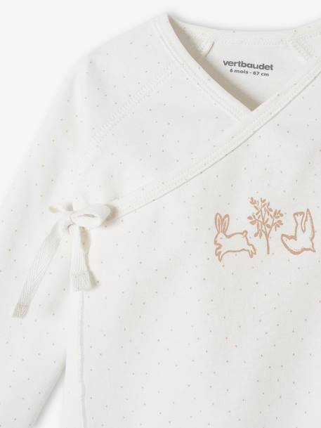 Wrap-Over Jacket in Organic Cotton for Newborn Baby ecru+printed white - vertbaudet enfant 