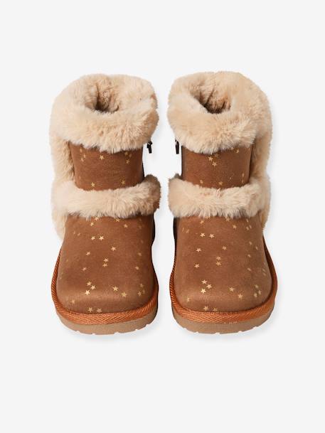 Boots enfant fille fourrées zippées beige doré+marron - vertbaudet enfant 