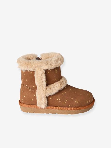 Boots enfant fille fourrées zippées beige doré+marron - vertbaudet enfant 
