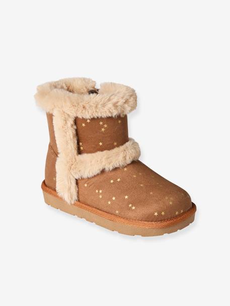 Boots enfant fille fourrées zippées beige doré+marron - vertbaudet enfant 