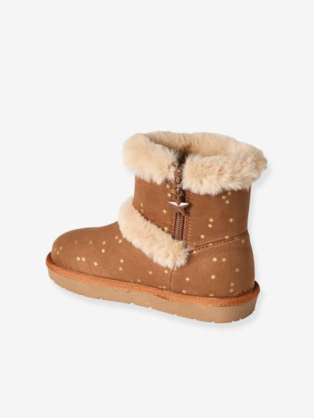 Water-Repellent Furry Boots with Zip for Girls brown+golden beige+grey - vertbaudet enfant 
