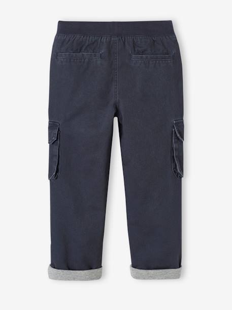 Easy to Slip-on Cargo Trousers with Lining for Boys khaki+night blue - vertbaudet enfant 