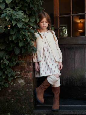 Printed Velour Dress with Ruffles for Girls  - vertbaudet enfant