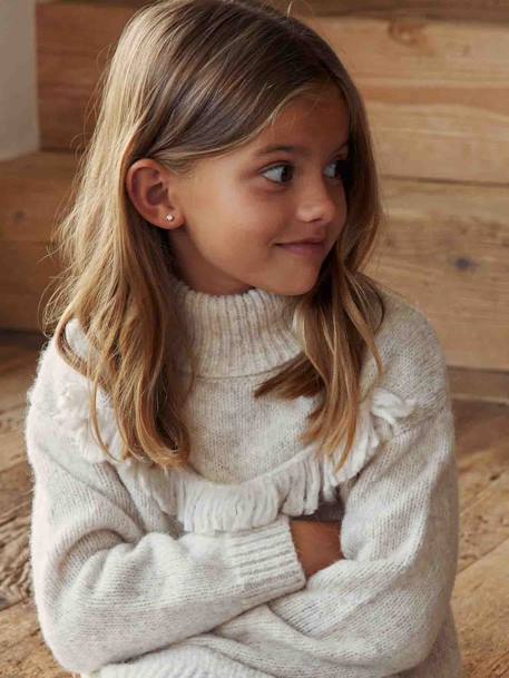 Robe en tricot animée de franges fille beige chiné - vertbaudet enfant 