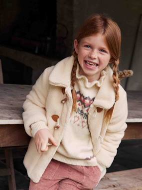 -Warm Coat in Sherpa with Toggles for Girls