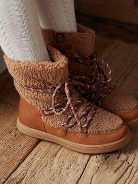 -High Top Leather & Plush Trainer Boots  for Girls